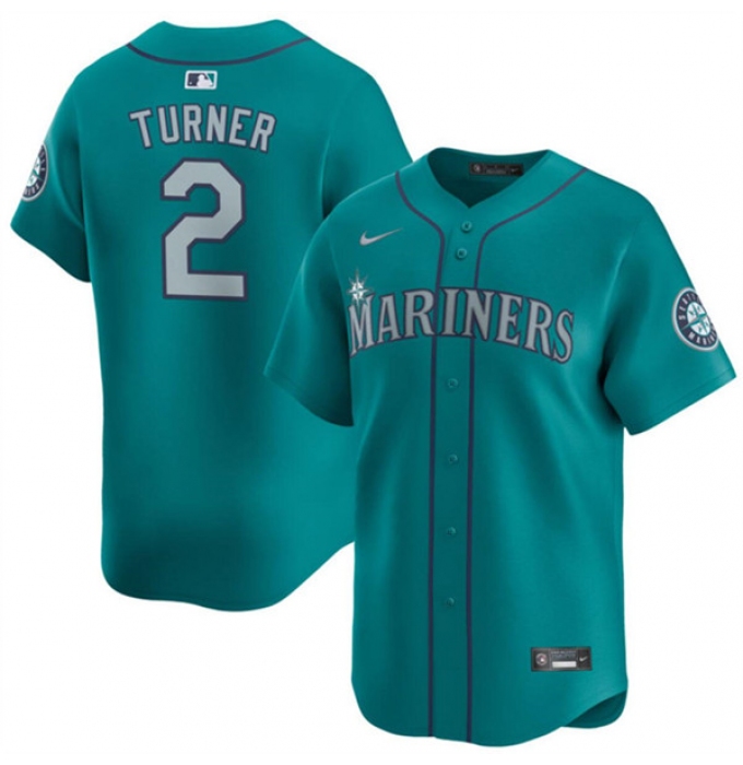 Men's Seattle Mariners #2 Justin Turner Aqua Alternate Limited Stitched jersey