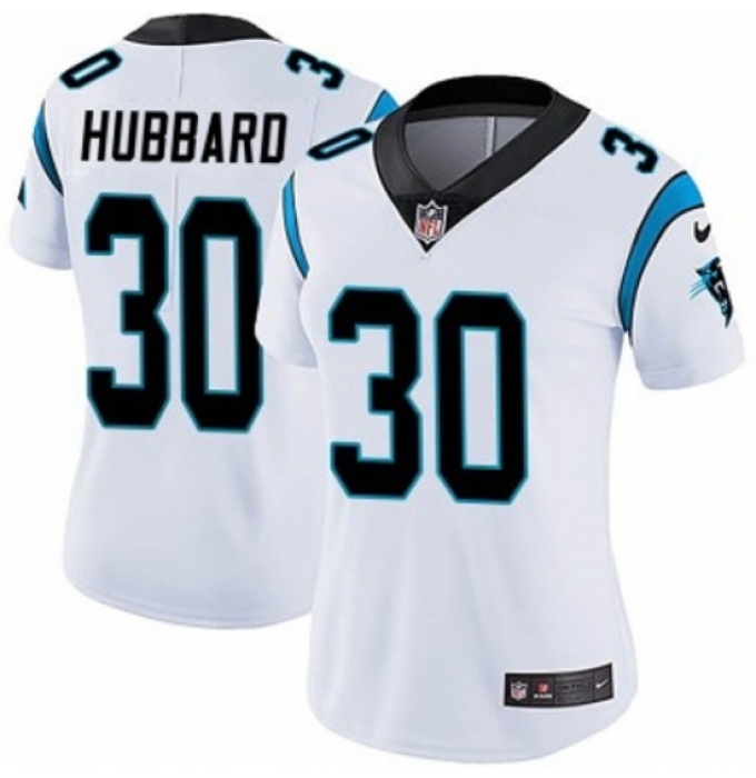 Women Carolina Panthers #30 Chuba Hubbard White F U S E Stitched NFL Jersey