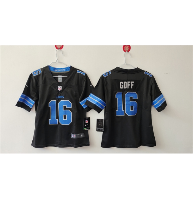 Youth Detroit Lions #16 Jared Goff Black 2024 F.U.S.E. Vapor Limited Stitched Jersey