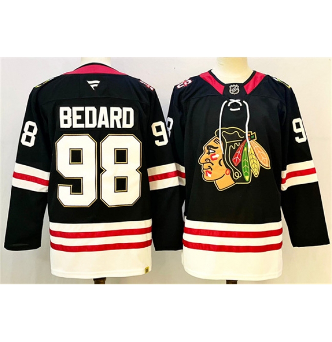 Men's Chicago Blackhawks #98 Connor Bedard Black Stitched Hockey Jersey