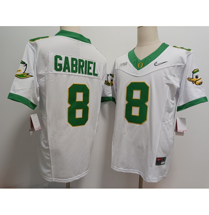 Men's Oregon Ducks #8 Dillon Gabriel White 2024 FUSE College Football Jersey