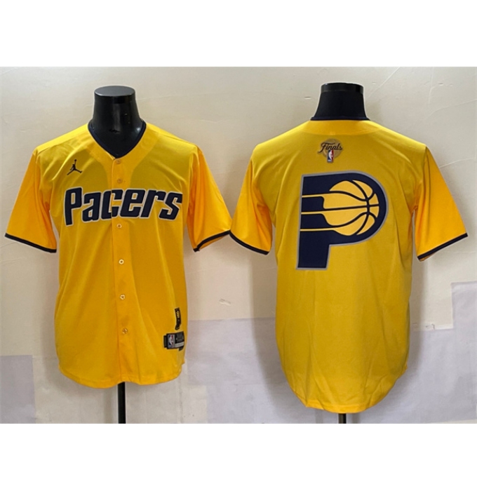 Men's Indiana Pacers Team Big Logo Yellow 2025 Finals Vapor Stitched Baseball Jersey