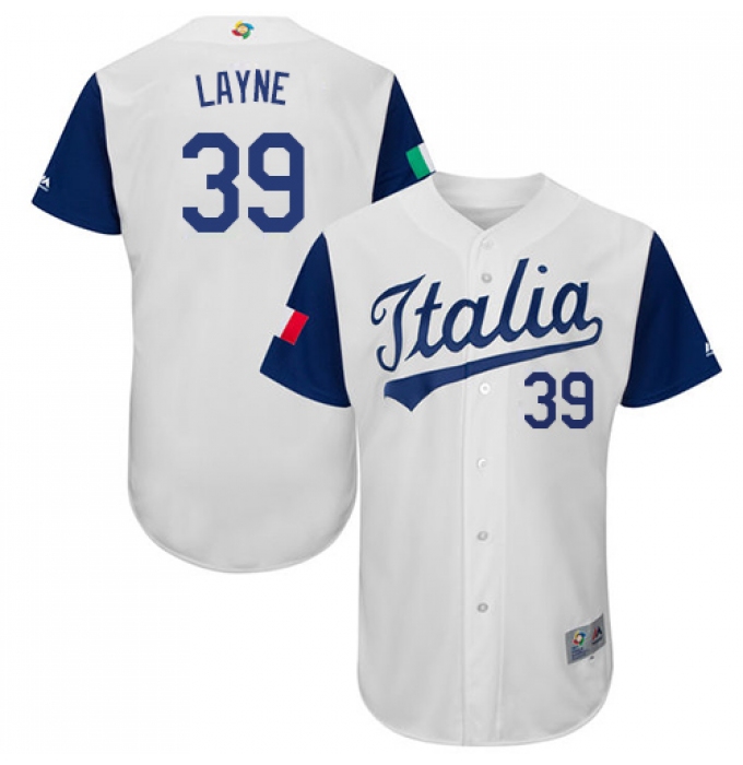 Men's Italy Baseball Majestic #39 Tommy Layne White 2017 World Baseball Classic Authentic Team Jersey