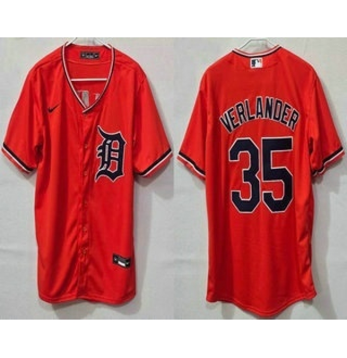 Men's Detroit Tigers #35 Justin Verlander Orange Cool Base Jersey