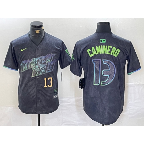 Men's Tampa Bay Rays 13 Junior Caminero Number Charcoal 2024 City