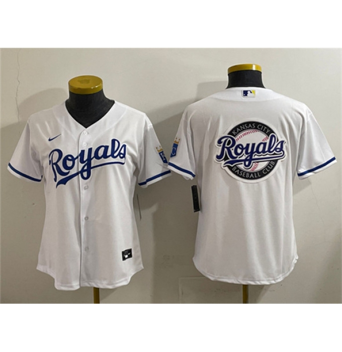 Women's Kansas City Royals Team Big Logo White Cool Base Stitched Jersey(Run Small)