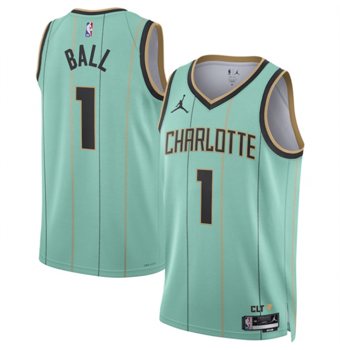 Men's Charlotte Hornets #1 LaMelo Ball Mint 2024-25 City Edition Stitched Basketball Jersey