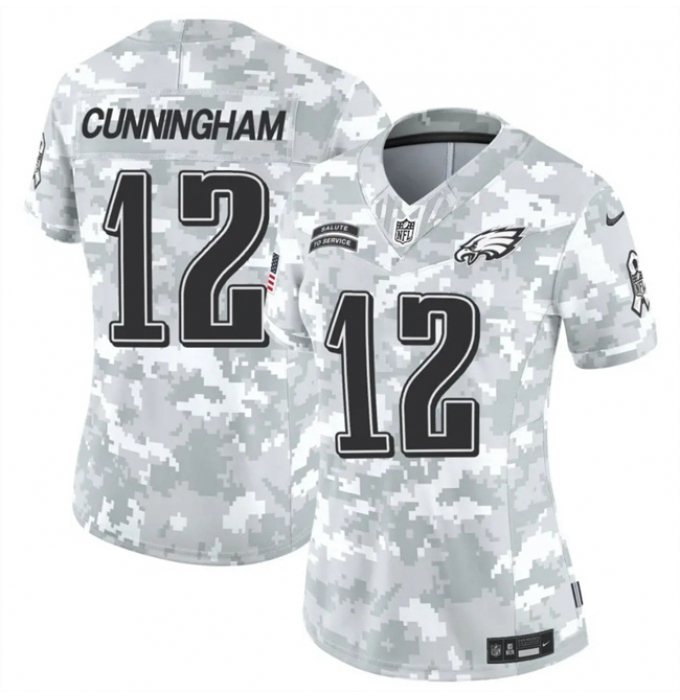 Women's Philadelphia Eagles #12 Randall Cunningham 2024 F.U.S.E Arctic Camo Salute To Service Limited Stitched Jersey(Run Small)