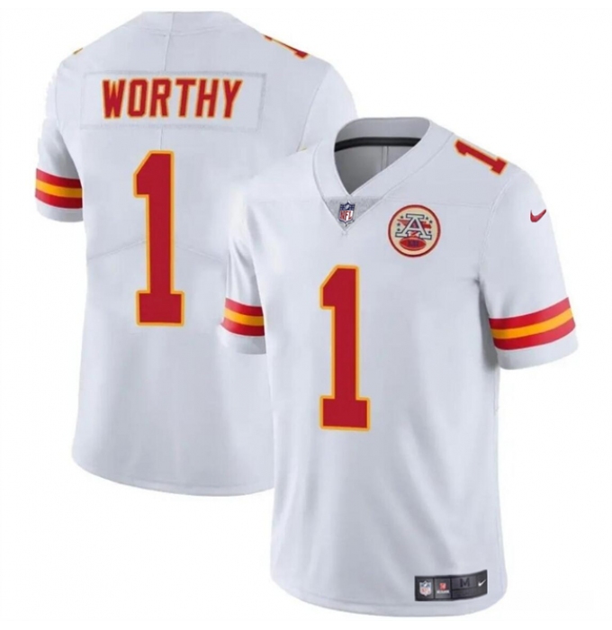 Men’s Kansas City Chiefs #1 Xavier Worthy White Vapor Untouchable Limited Stitched Football Jersey